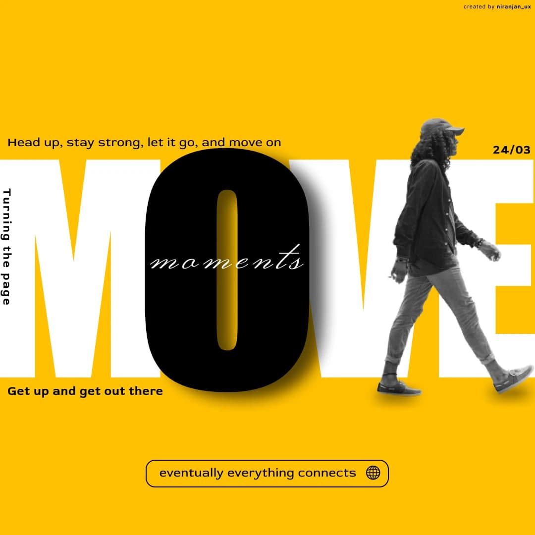 Yellow poster with a walking man and the huge word Move