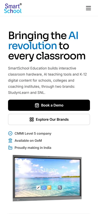 V2 homepage on a phone: stacked headline, two full-width buttons and the product image.
