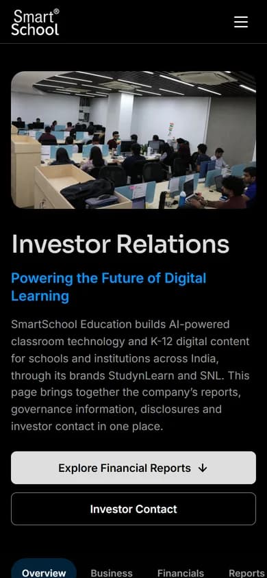 V2 Investor Relations page on a phone.