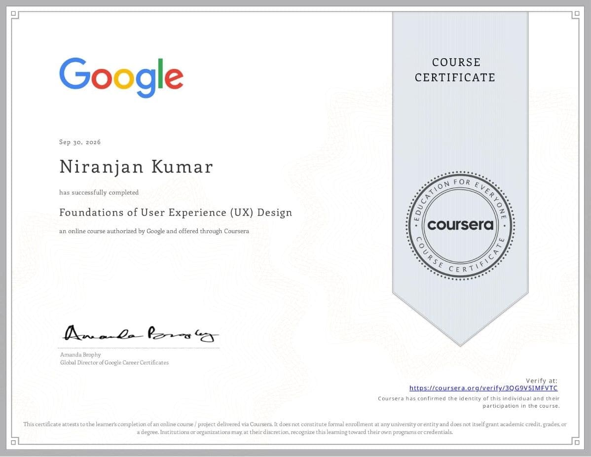 Foundations of User Experience (UX) Design certificate from Google · Coursera