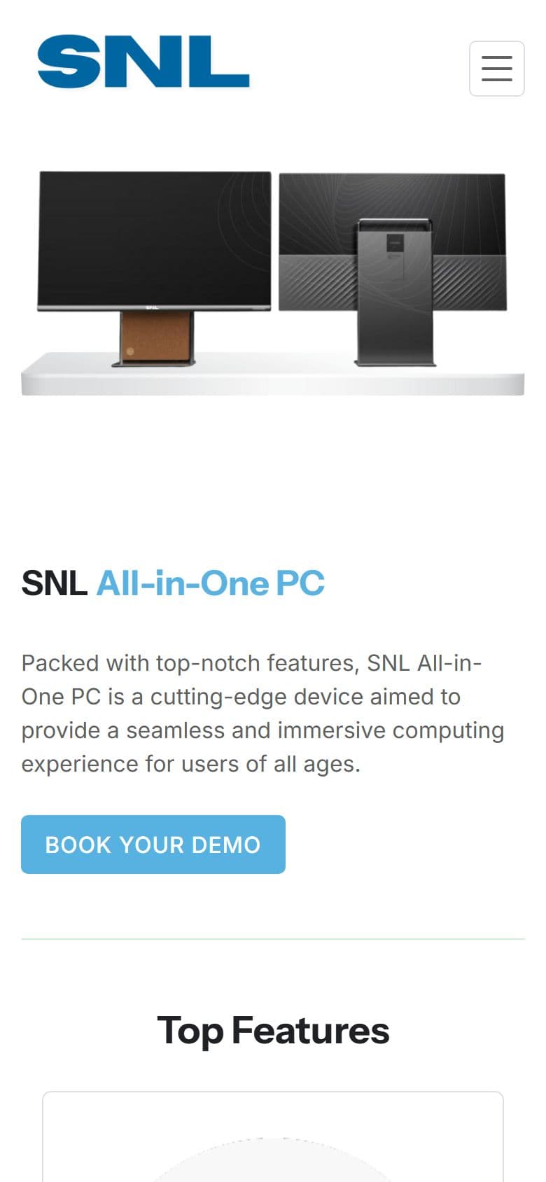 Version 1 all-in-one PC page on a phone