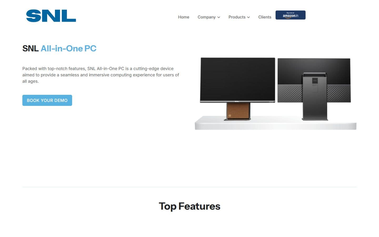 Version 1 all-in-one PC page: a short description and a Book your demo button