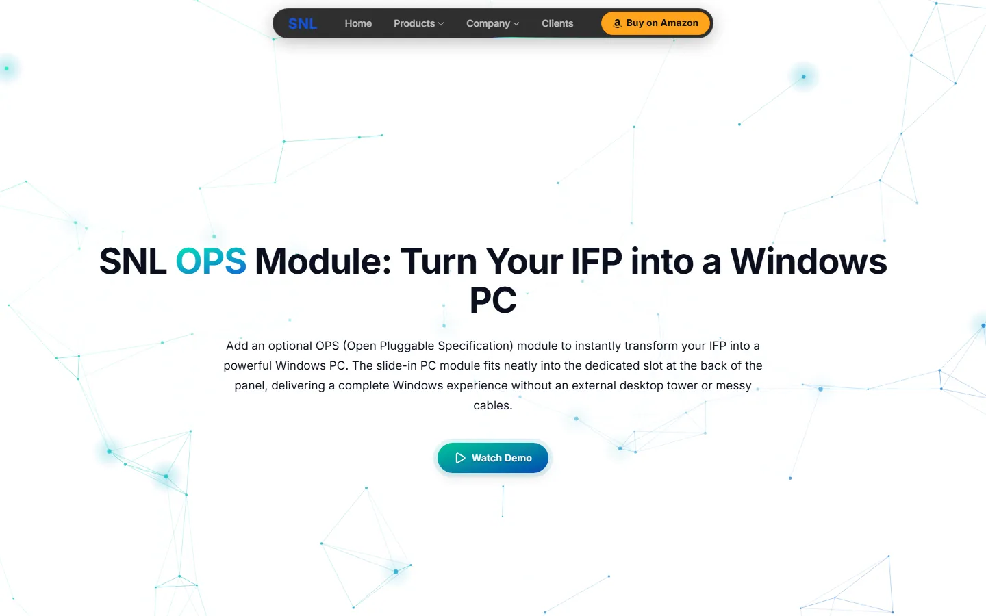 The SNL OPS page with a white top section and the headline “Turn Your IFP into a Windows PC”
