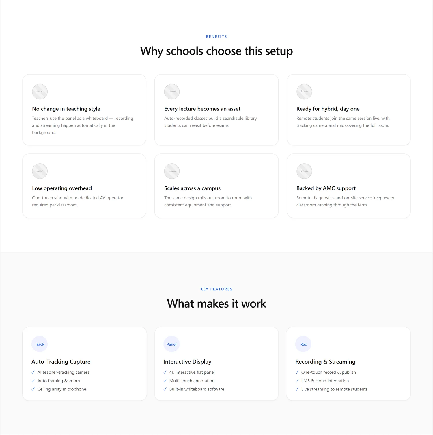Studio detail page wireframe, desktop, part 2 of 6: Benefits and key features