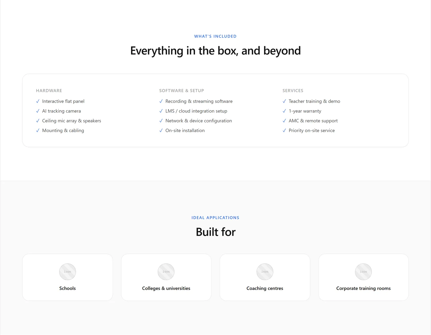 Studio detail page wireframe, desktop, part 3 of 6: What is included and ideal uses