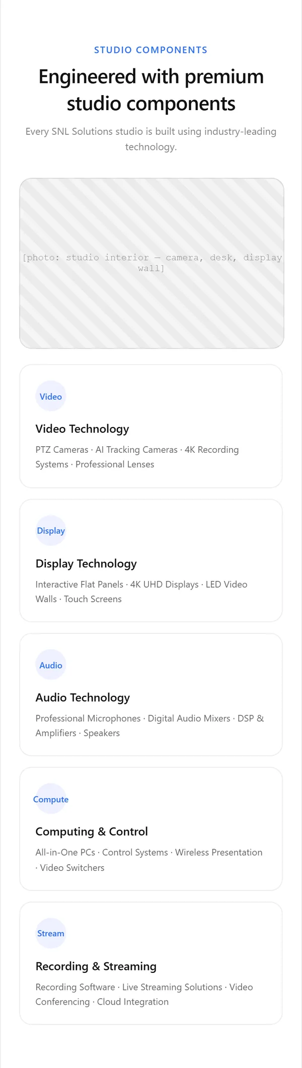 Studio Setup page wireframe, mobile, part 4 of 7: Studio components