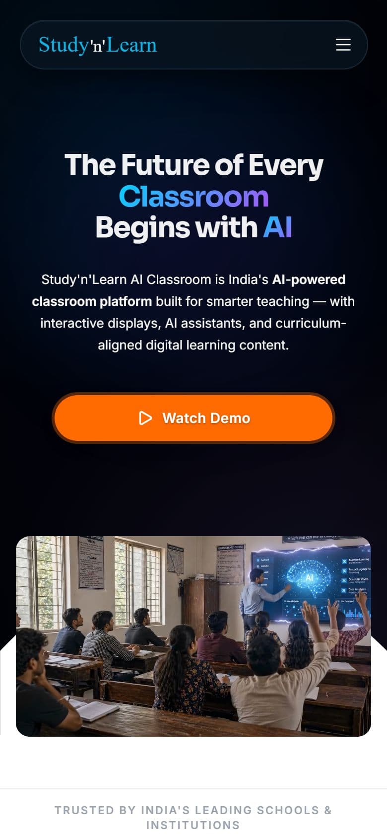 The new StudynLearn home page on a phone