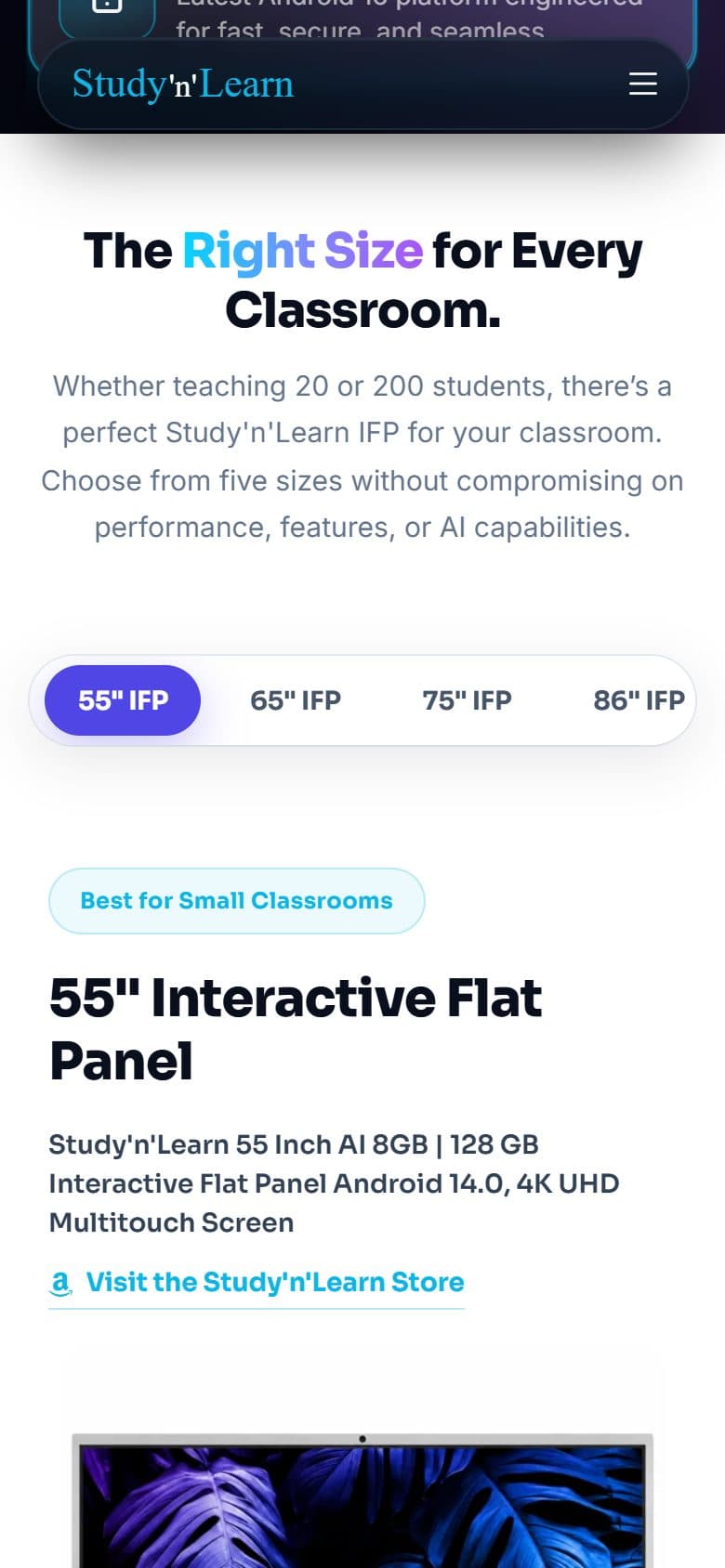 The new flat panel page on a phone