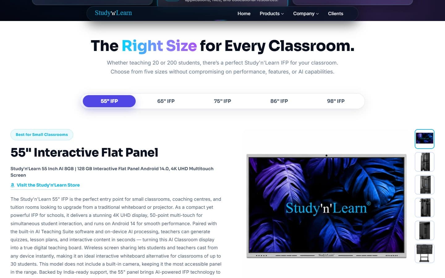 The new flat panel page on desktop with five size tabs