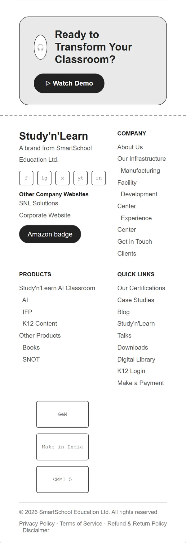 Blogs page wireframe, Level 1, mobile, part 5 of 5: Call to action and footer