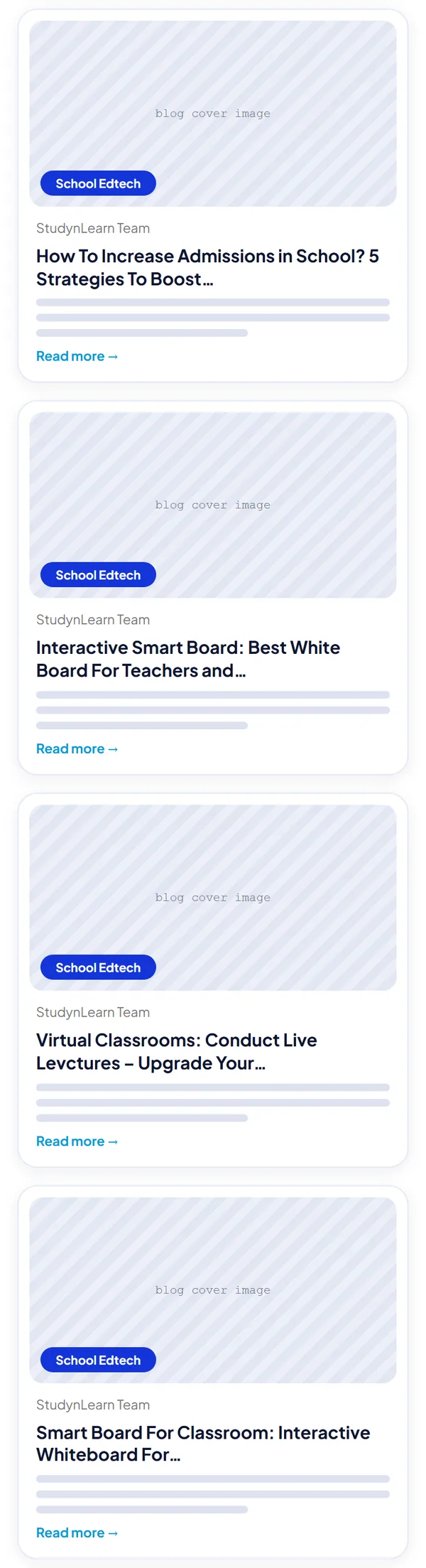 Blogs page wireframe, Level 2, mobile, part 2 of 5: Articles 4 to 7