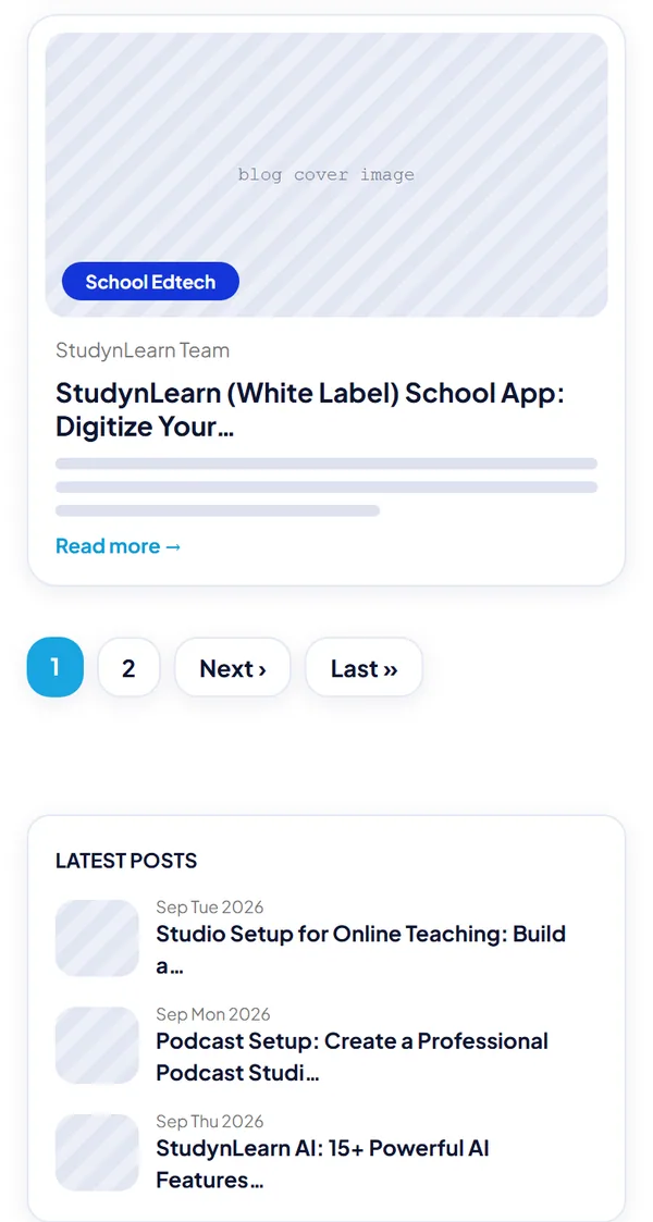 Blogs page wireframe, Level 2, mobile, part 4 of 5: Article 12, page numbers and latest posts