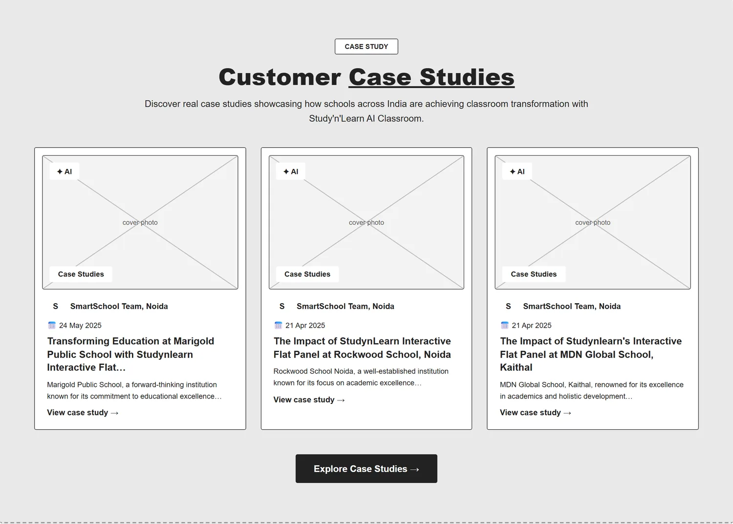 Home page wireframe, Level 1, desktop, part 9 of 11: Customer case studies
