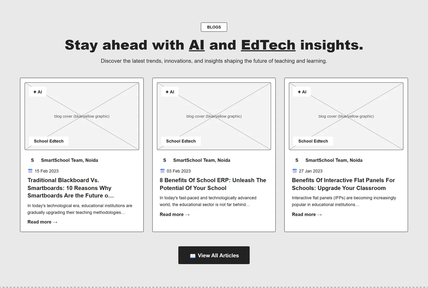 Home page wireframe, Level 1, desktop, part 10 of 11: Blog articles