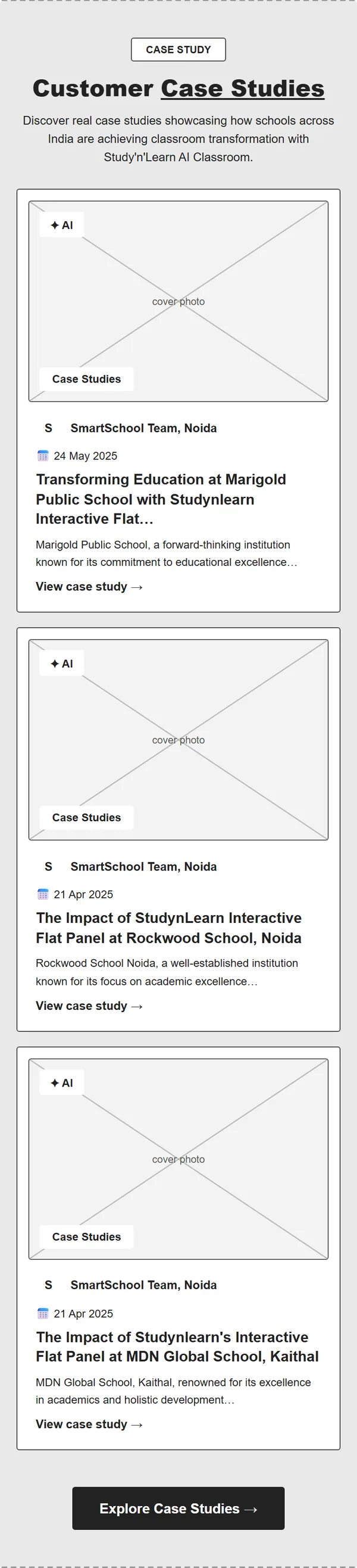 Home page wireframe, Level 1, mobile, part 9 of 11: Customer case studies