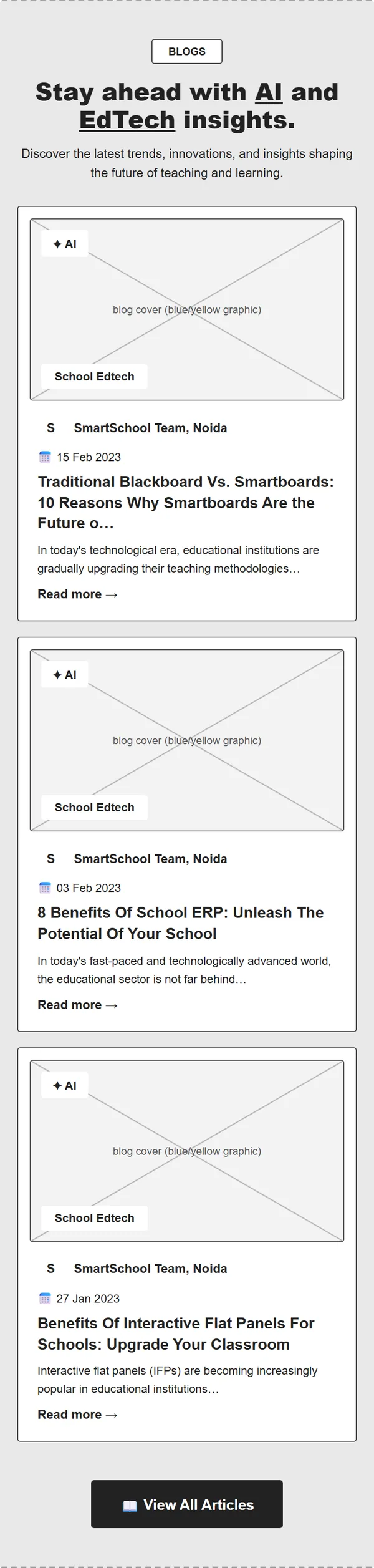Home page wireframe, Level 1, mobile, part 10 of 11: Blog articles
