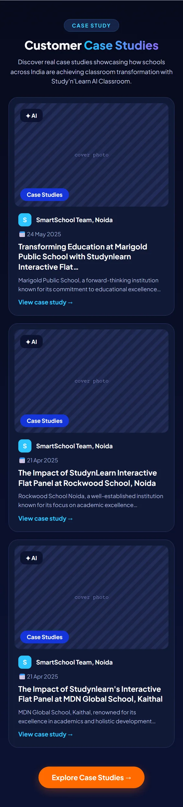 Home page wireframe, Level 2, mobile, part 9 of 11: Customer case studies